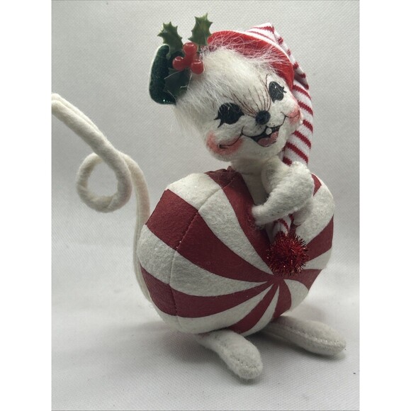 Annalee 6" Peppermint Candy White Mouse 768904 Christmas 2004